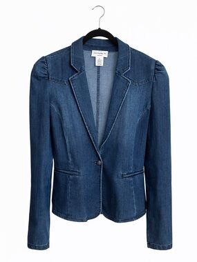 For the Republic Denim Blazer Jacket Puff Sleeve Stretch Blue Size M